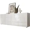 Image de Buffet - Mirona - 4 Portes - Blanc Laqué Brillant Avec Serigraphie - 241 X 43 X 84 Cm