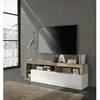 Image de Meuble TV 1 porte - Finition Blanc Laqué et Effet Bois Vintage - L 184 x P 42 x H 56 cm - MAESTRO