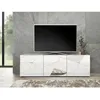 Image de Meuble TV - Blanc laqué brillant avec sérigraphie miroir - L181 x P43 x H57 cm - VICTORY
