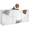 Image de Buffet Victory 3 Portes Blanc Laqué Brillant Avec Serigraphie Miroir L181 Cm