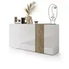 Image de Buffet 3 portes venezia - blanc laqué brillant et chene cadiz - l 181 x p 44 x h 84 cm 209062-05K