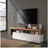 Image de Meuble tv mobile moderne en bois avec porte laqué blanc dorian mr