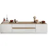 Image de Meuble Tv - 2 Portes - 2 Tiroirs - Blanc Laqué - Chene Cadiz - 205 X 40 X 44 Cm