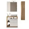 Image de Meuble salle de bain hambourg l78 aucune chêne clair et laqué blanc avec vasque céramique 79x49x93 cm 2 tiroirs colonne push-pull 439030K-S7T