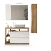 Image de Ensemble Meuble Salle De Bain 110cm Simple Vasque + Colonne - Coloris Chene Clair Et Laqué Blanc - Hambourg