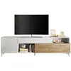 Image de Meuble Tv - MONTECARLO XXL - 1 porte - 2 tiroirs - Blanc laqué / Chêne Cadiz - 241 x 43 x 67 cm