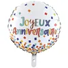 Image de BALLON ALU ROND ANNIVERSAIRE CONFETTIS 46CM BLANC