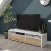 Image de DMORA Meuble de salle de bains Henderson Buffet moderne pour télévision de salon avec 2 portes 130x40h36 cm Blanc brillant