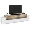 Image de Meuble tv de salon, made in italy, meuble tv avec 3 portes et étagères, cm 200x45h52, couleur blanc brillant et érable 638