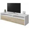 Image de Meuble Tv Effet Bois Blanc Brillant 130x40 Cm
