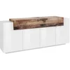 Image de Buffet Effet Bois Blanc Brillant, Beige 200x45 Cm