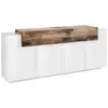 Image de Buffet discordia, buffet de cuisine avec 4 portes, buffet de salon, 100% made in italy, 200x45h86 cm, blanc brillant et érable Discordia