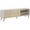 Image de Meuble Tv Effet Bois Beige, Blanc 166x43 Cm