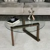Image de Table basse de salon Ragia Dmora en bois massif noyer marron 80x80x41h cm