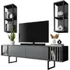 Image de Meuble Tv Effet Bois Anthracite, Noir 180x30 Cm