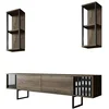 Image de Meuble Tv Effet Bois Beige, Noir 180x30 Cm