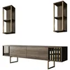 Image de Meuble Tv Effet Bois Beige, Noir 180x30 Cm
