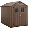 Image de Darwin 6x8 - Abri jardin 190x221x244 cm 2 portes rangement outils effet bois Evotech+ résine marron