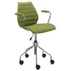 Image de KARTELL chaise à roulettes avec accoudoirs MAUI SOFT TREVIRA (Vert acide - Tissu Trevira / Structure en acier chromé)
