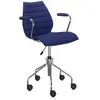 Image de KARTELL chaise à roulettes avec accoudoirs MAUI SOFT TREVIRA (Bleu - Tissu Trevira / Structure en acier chromé)