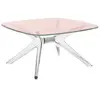 Image de KARTELL table basse BLAST avec plateau carré (Plateau rose, structure cristal et chrome - Base en technoploymère et plateau en cristal stratifié)