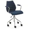 Image de KARTELL chaise à roulettes avec accoudoirs MAUI SOFT NOMA (Bleu - Tissu Noma / Structure en acier chromé)