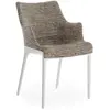Image de KARTELL chaise avec accoudoirs ELEGANZA NIA tissu MELANGE (Base blanche, tissu gris tourterelle - Technopolymère thermoplastique recyclé et tissu)
