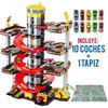 Image de Garage à jouets 7 étages - MOLTO - Rouge - Enfant - Tapis de jeu inclus