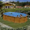 Image de Piscine Ovale Acier 6,34m X 3,99m X H: 1,32m - Imitation Bois - Filtration À Sable...