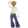Image de Déguisement Disco Homme 1970 1980   Chemise blanche à froufrous dorés pantalon évasé & ceinture dorée