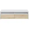 Image de Meuble Tv - Kioto - Blanc Artik / Chene Canadien - 2 Portes - 2 Niches - 130 X 42 X 36 Cm