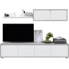 Image de Ensemble meuble TV ALIDA - Meuble bas 4 portes + Meuble haut 2 portes + étagère suspendue - Blanc et ciment- L200xP41xH43 cm