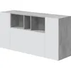 Image de Buffet Loira - Mélaminé - Blanc Artik Et Ciment - 3 Portes + 3 Niches De Rangement - L 150 X P 41 X H 76 Cm