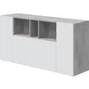 Image de Buffet LOIRA - Mélaminé - Blanc artik et ciment - 3 portes + 3 niches de rangement - L 150 x P 41 x H 76 cm