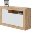 Image de Buffet - Baltik - Mélaminé 3 Portes + 1 Niche De Rangement - Chene Nodi Et Blanc Artik - L 144x P 44 X H 87 Cm