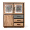 Image de Buffet Haut - Bois dAcacia - 110 cm - 3 Portes - 3 Tiroirs - Éclairage LED