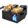 Image de Aigostar Feast-Friteuse à Double cuve Indépendantes 0% BPA. 3600W capacité totale 6L:2 x 3L. 2 couvercles et fenêtres et 2 paniers.