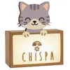 Image de Lampe à poser - Chat - Personnalisable (lettres bois) - LED intégrée - Bois de peuplier gris