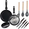 Image de Set Poêles À Frire Navy Black Avec Set 4 Couteaux, Et Set 3 Ustensiles De Cuisine