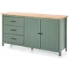 Image de Buffet bas 2 portes 3 tirois - décor chêne et vert - L 150 x P 40 x H 80 cm - MADINA