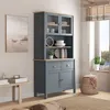 Image de Buffet vaisselier 4 portes 90x40x180 cm vert grisé et chêne - ZRATA