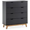 Image de Commode Miranda Avec 4 Tirois En Couleur Anthracite, Pieds En Bois Naturel