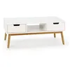 Image de Table Basse Baku Blanc, Fabriqué En Bois De Pin Massif, 2 Tiroirs, 110 Cm
