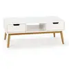 Image de Table basse baku blanc, fabriqué en bois de pin massif, 2 tiroirs, 110 cm 11272