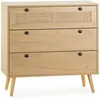 Image de Commode Nuit Bella 3 Tiroirs Couleur Chêne Avec Rotin Naturel