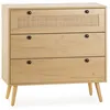 Image de Commode nuit Bella 3 tiroirs couleur chêne avec rotin naturel