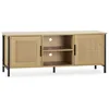 Image de Meuble tv Cruz 2 portes couleur chêne avec rotin naturel 120 cm
