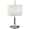 Image de BOVER lampe de table DANONA MINI (Abat-jour en ruban blanc translucide avec structure en nickel satiné et cuir foncé - Fer, cuir, ruban, méthacrylate)