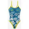Image de Maillot de bain Otso Swim Bike Run Flower bleu foncé jaune femme - S