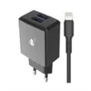 Image de Chargeur pour téléphone mobile One+ Dual USB 2 ports Noir pour iPhone 8 X 12 et 13 + Câble
